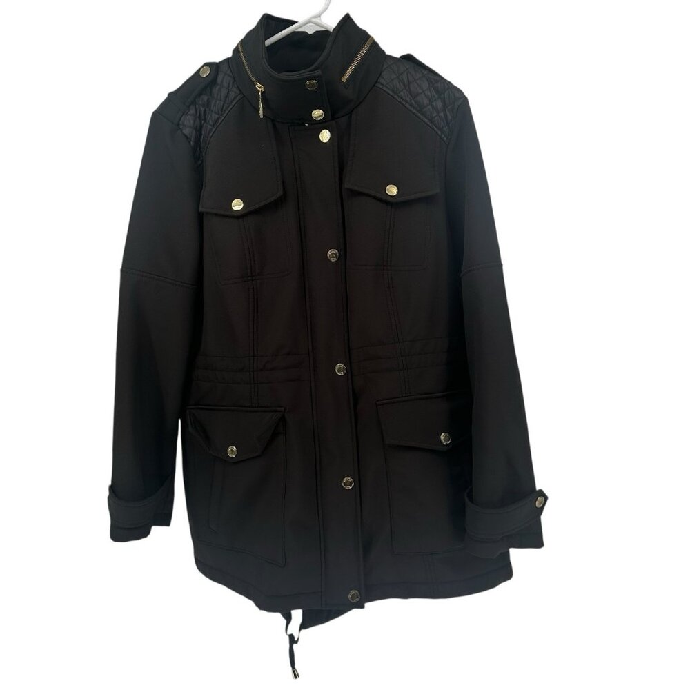 Michael Michael Kors Jacket Size XL Black Full Hidden Zipper Button Quilted Coat